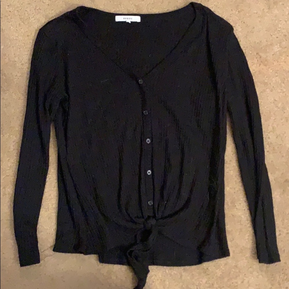 waffle sweater with button and tie detail